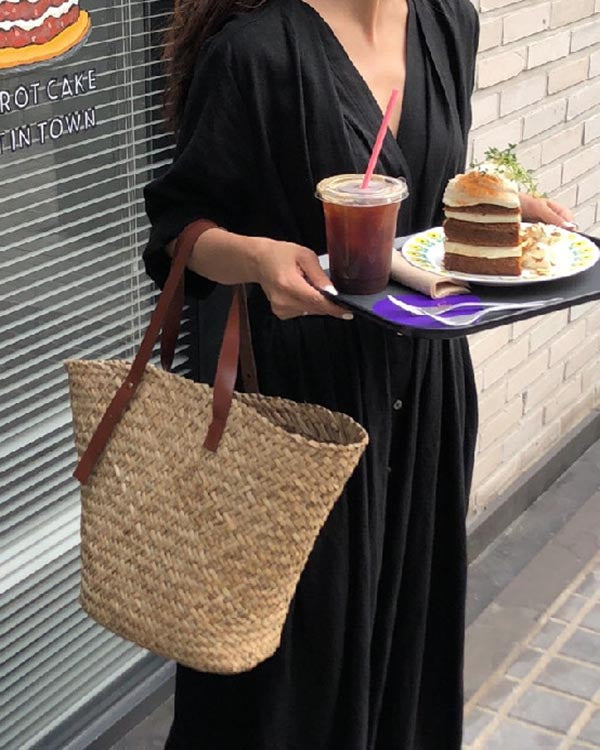 Elegant V-neck Long-sleeved Simple Loose Cotton and Linen Shirt Dress