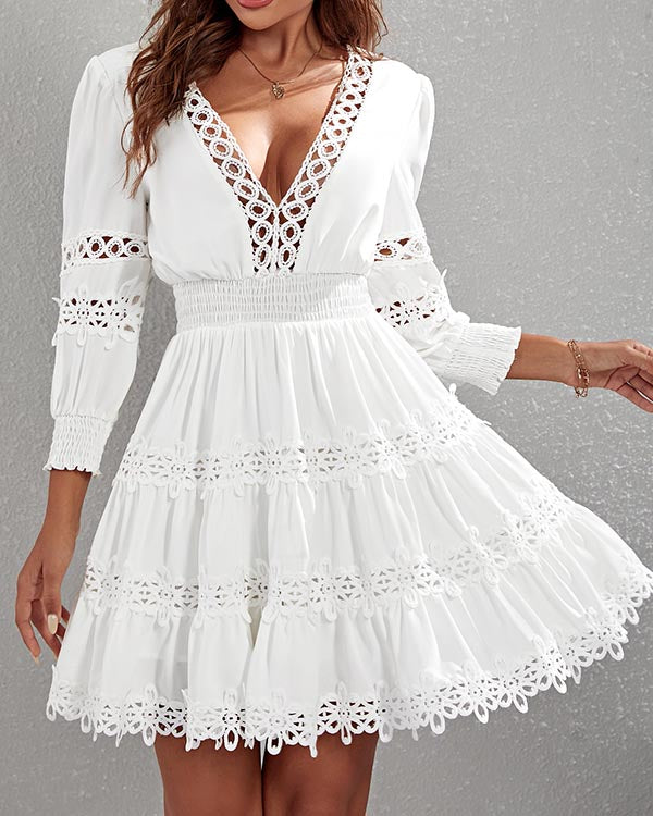 Sexy V-neck Lace Cutout Dress