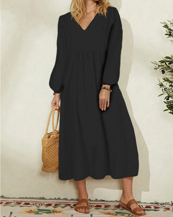 Cotton Linen Loose Balloon Sleeve Dress