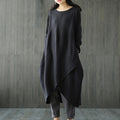 Solid Color Round Neck Irregular Hem Midi Dress