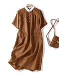 Literary Retro Cotton Linen Polo Dress