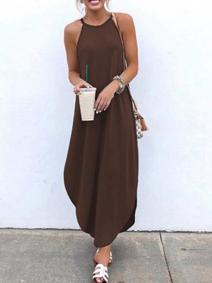 Women's Solid Color Halterneck Dress