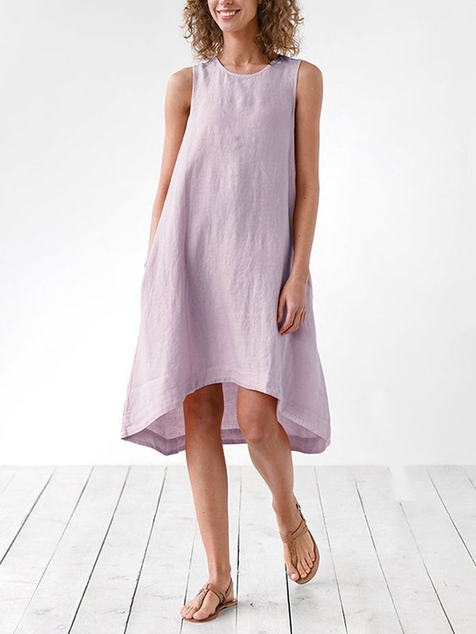 Women's Casual Solid Color Sleeveless Flowy Cotton Dress