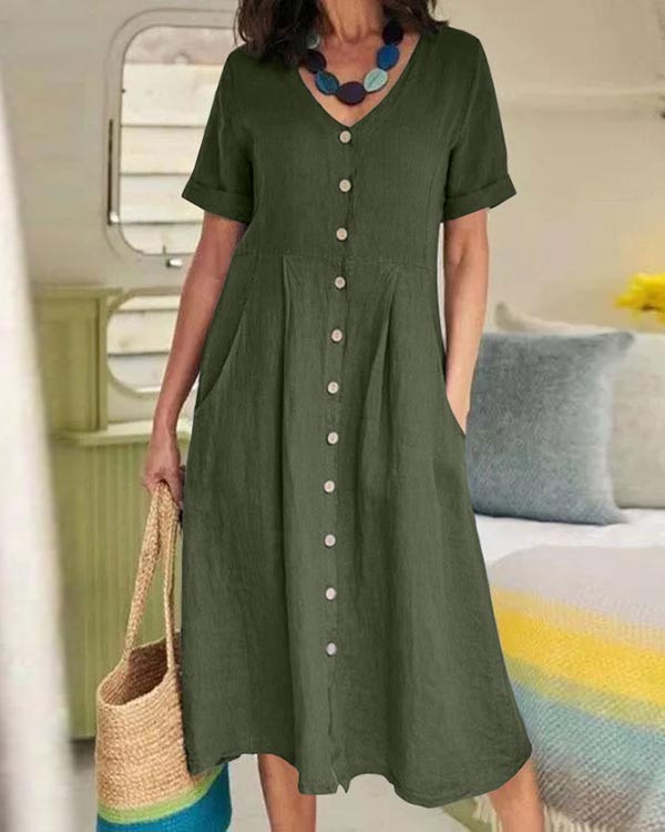 Solid Loose Linen Dress
