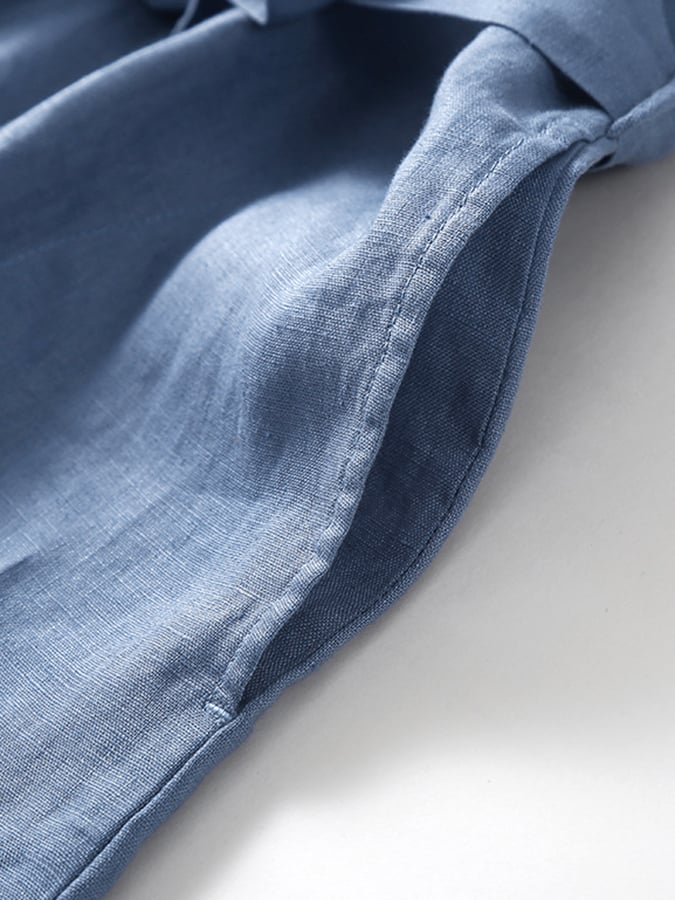 Cotton And Linen Solid Color Shirt Collar Belt Dress