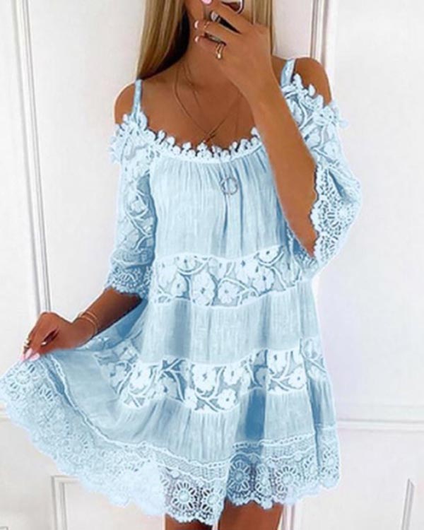 Casual Solid Color Strapless Lace Dress
