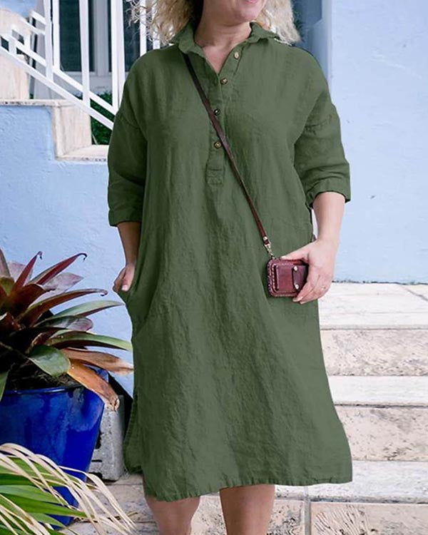 Cotton Solid Shirt Dress