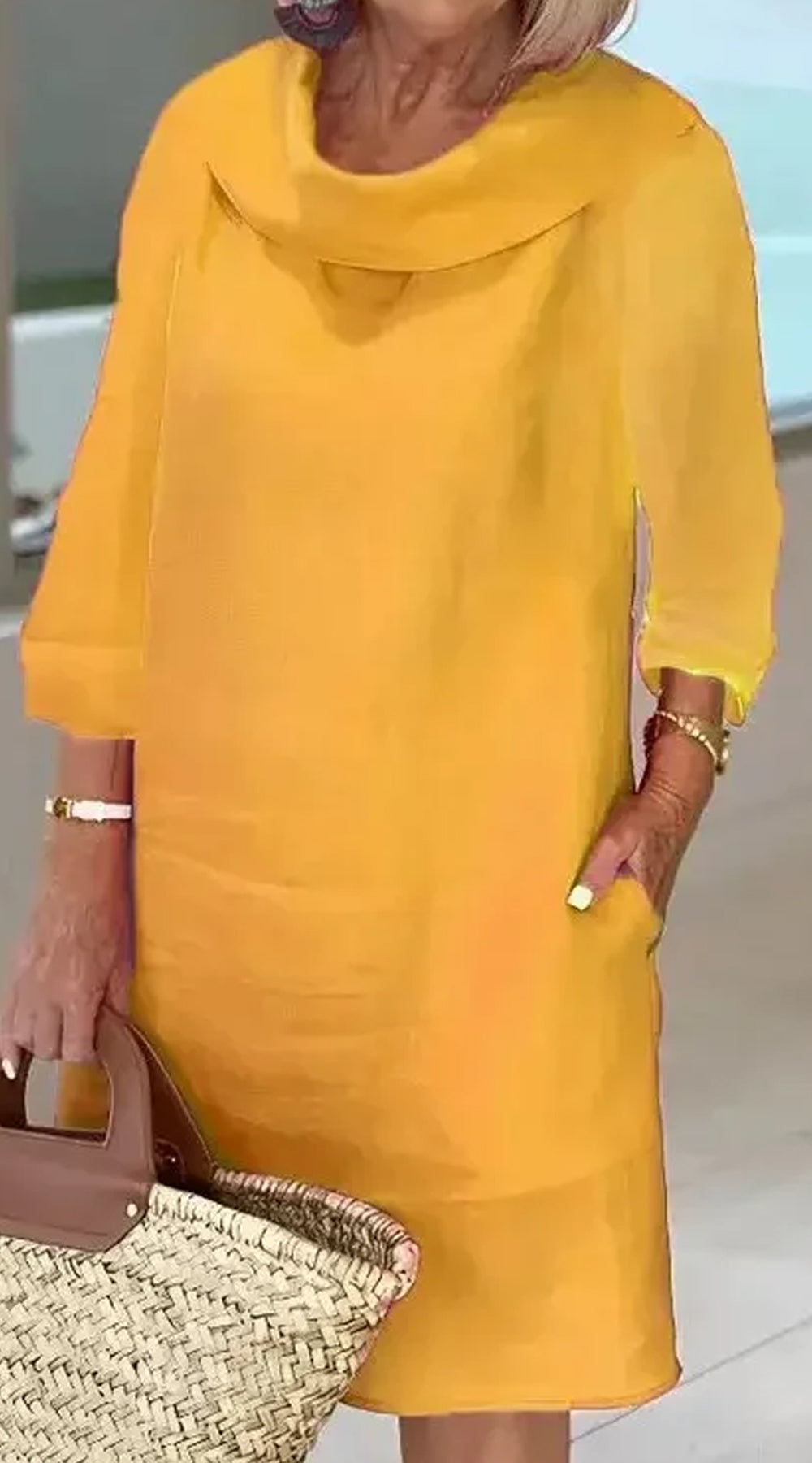 Pile Collar 3/4 Sleeve Dress