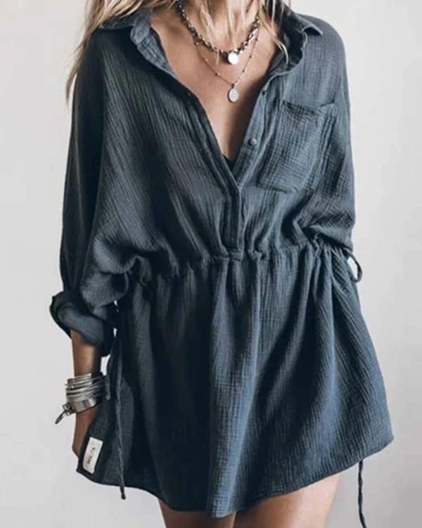 Chicindress Casual Loose Cotton And Linen V-neck Dress