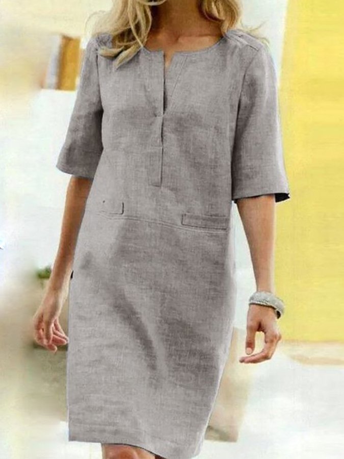 Women's Cotton Linen Short Sleeve Dress