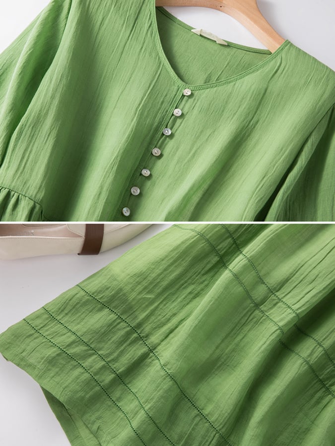 Cotton and Linen Double Layer Lined Solid Color Dress