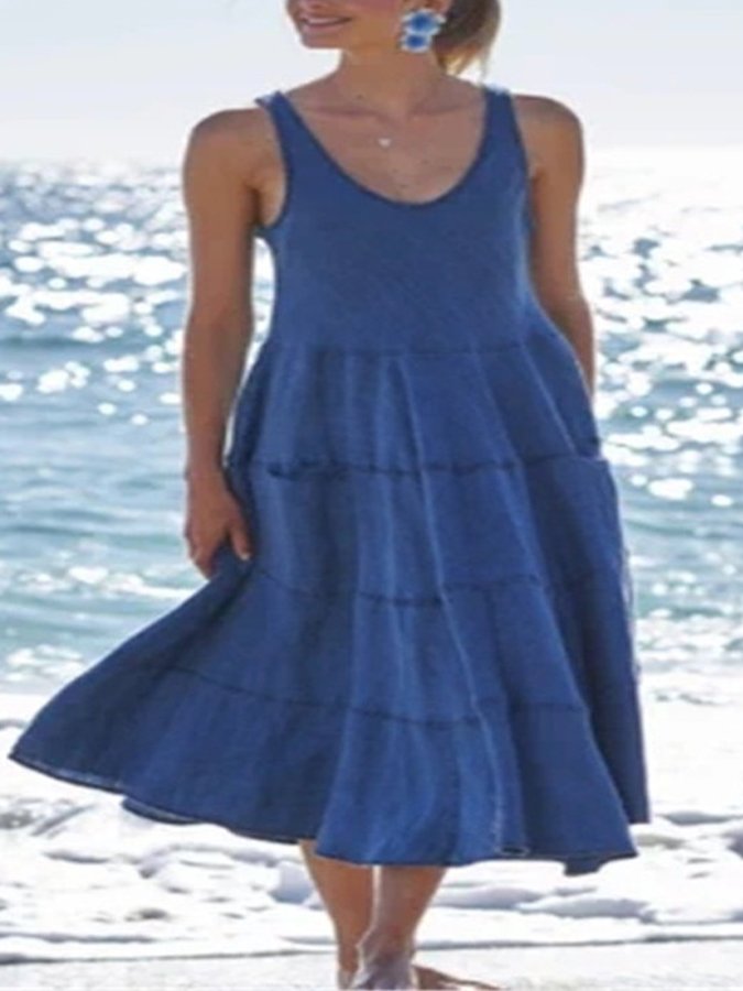 Women's Solid Color Elegant Cotton Linen Dress