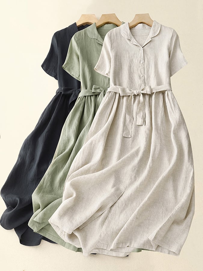 Women's Literary And Retro Temperament Belted Dress