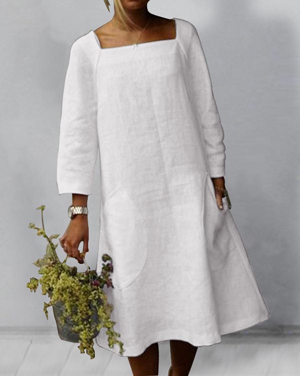 Solid Pocket Linen Casual Dress
