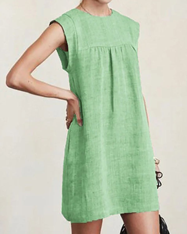 Women Casual Linen Solid Color Dresses