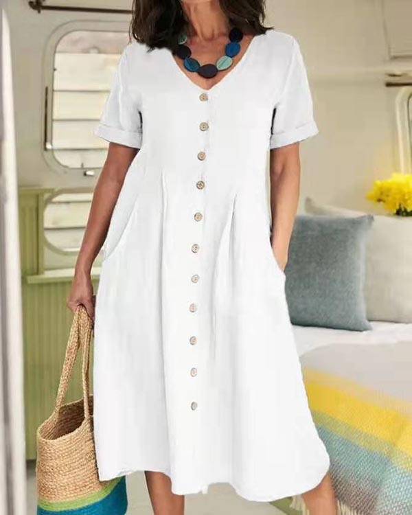 Solid Loose Linen Dress