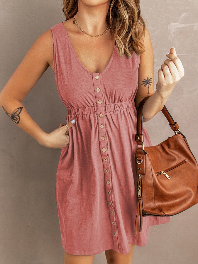 Ladies Spring/Summer New Solid Color Off-Shoulder Waist Sleeveless Dress
