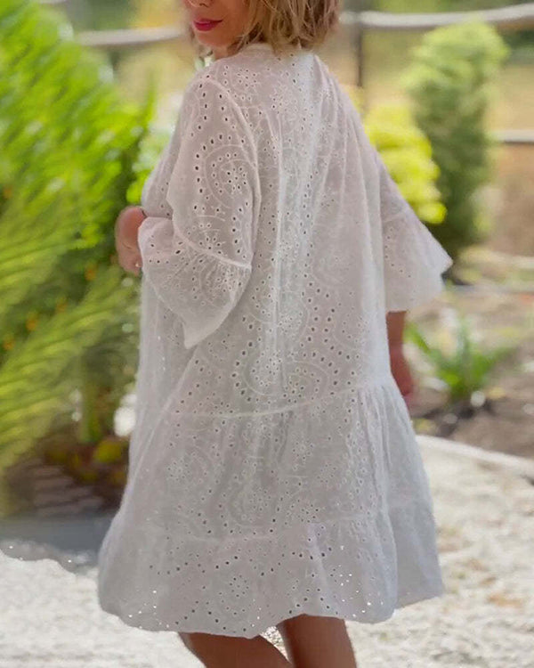 Solid Color Holiday Lace Swing Dress