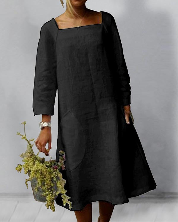 Solid Pocket Linen Casual Dress