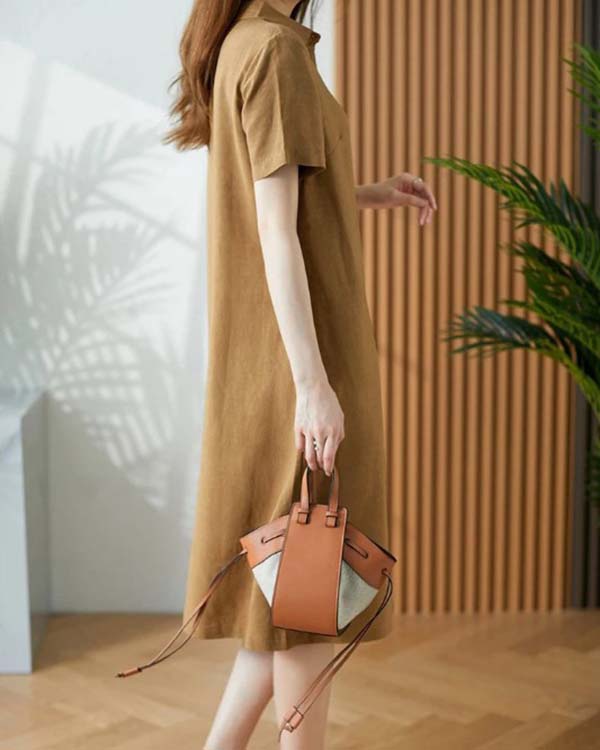 Linen Cotton Short Sleeve Simple Dress