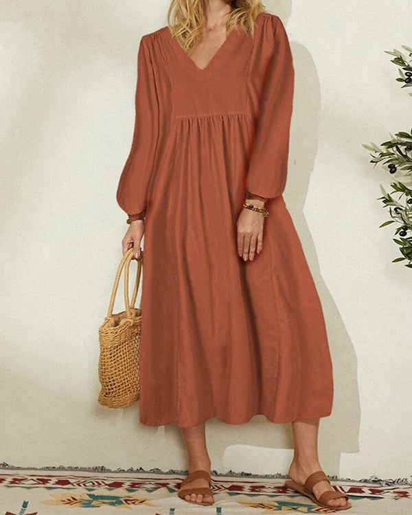 Cotton Linen Loose Balloon Sleeve Dress