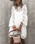 Women's Sheath Dress Long Sleeve Solid Color Lace Hollow Dress