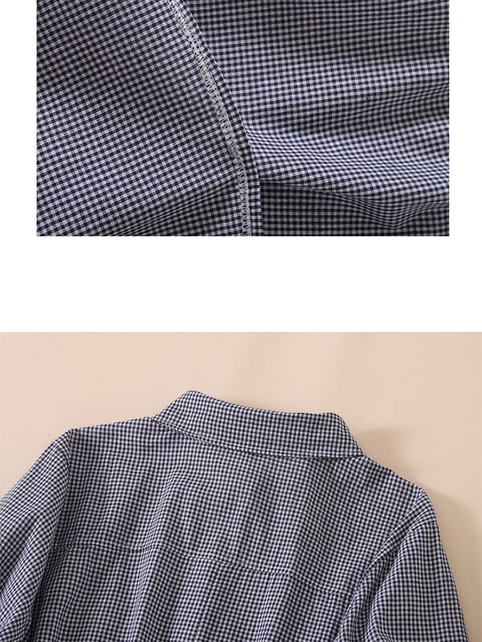 Cotton And Linen Plaid Retro Casual Loose Polo Neck Dress