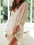 Women's Solid Color Loose Long Sleeve Ruffle Hem Cotton Linen Dress