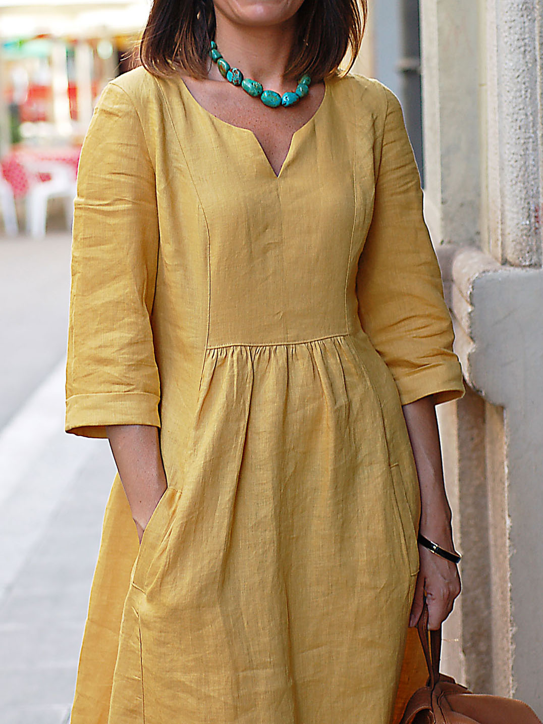 Ladies cotton and linen loose sleeve dress