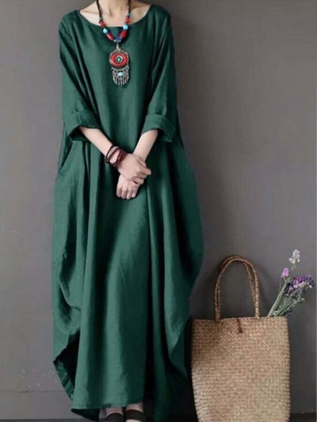 Women's cotton and linen loose plus size dress