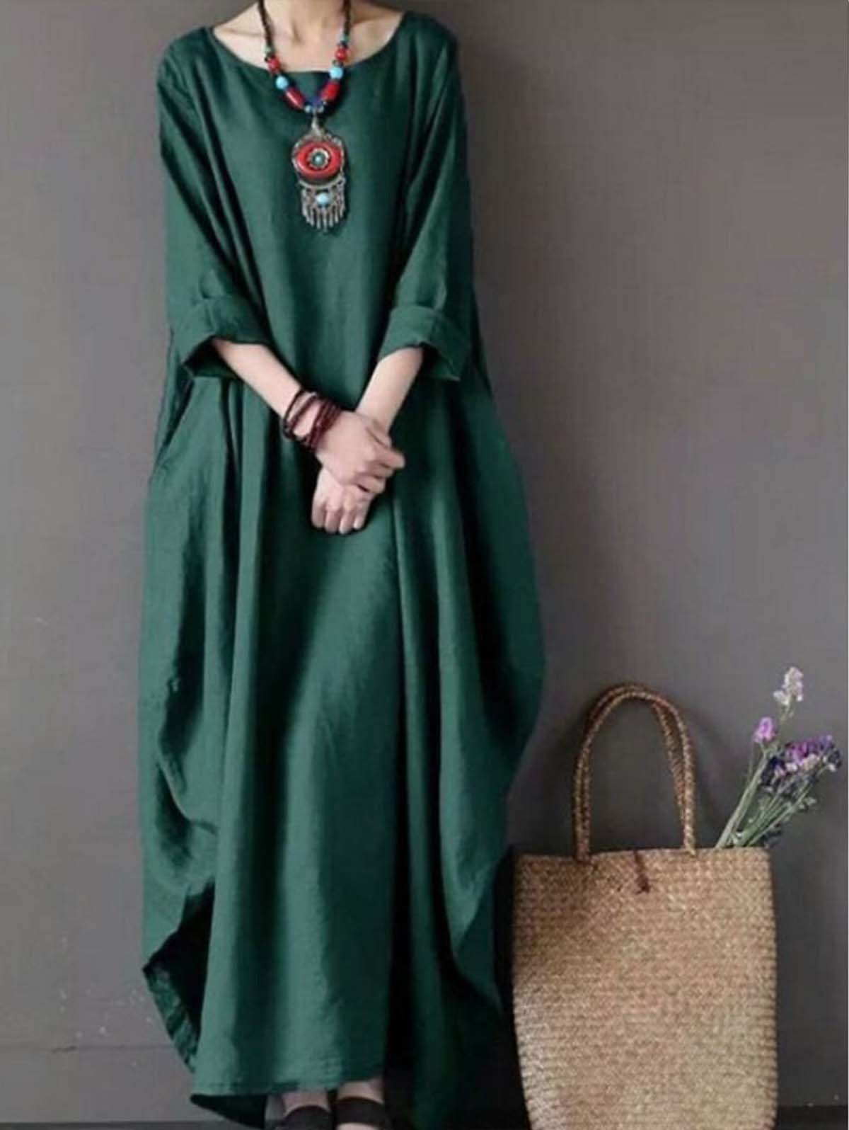 Women's cotton and linen loose plus size dress