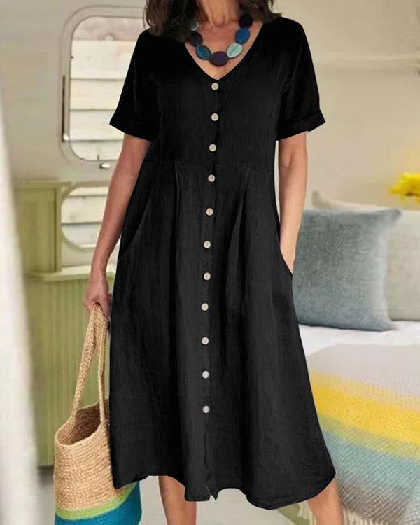 Solid Loose Linen Dress