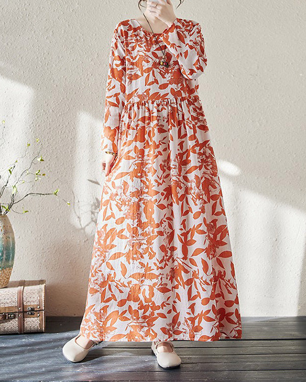 Holiday Round Neck Vintage Cotton and Linen Dress