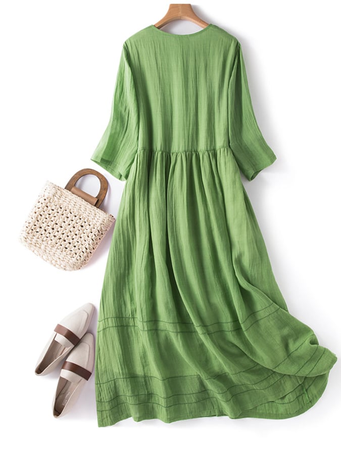 Cotton and Linen Double Layer Lined Solid Color Dress