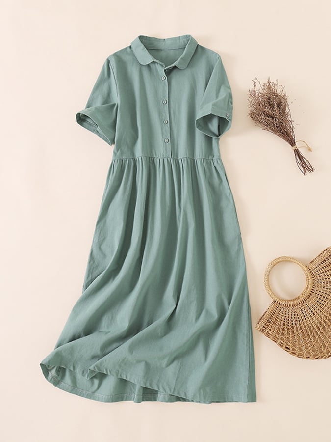 Cotton Linen Thin Age Reducing Doll Collar Dress