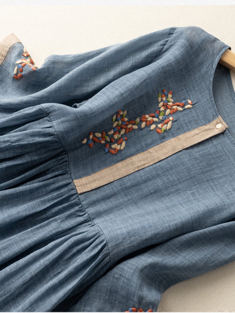 Cotton And Linen Ethnic Style Embroidered Dress