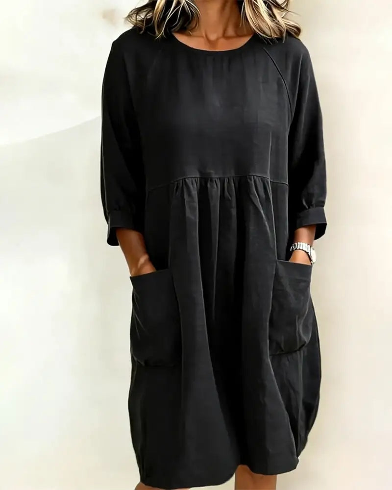 Solid Color Three-Quarter Sleeve Loose Dress