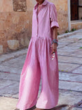 Casual Plaid Long Sleeve Loose Jumpsuit