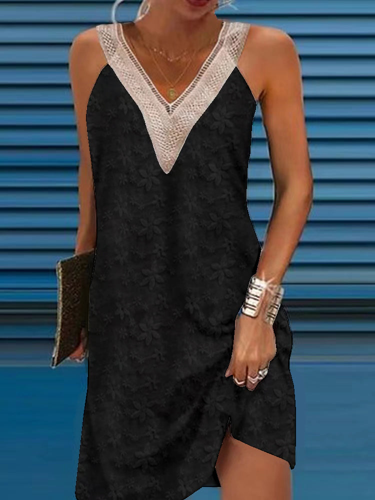 Elegant Embroidered V-Neck Tank Dress