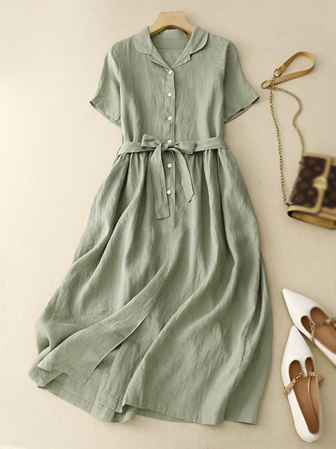 Women's Literary And Retro Temperament Belted Dress