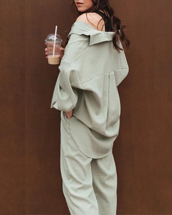 Linen Set Casual Shirt Elastic Pants Suits