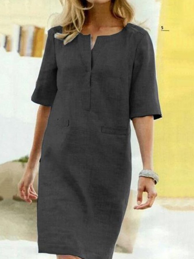 Women's Cotton Linen Short Sleeve Dress