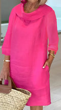 Pile Collar 3/4 Sleeve Dress