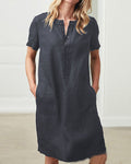 Short Sleeve Button Linen Dresses