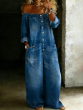 Women’s Fashion Vintage Off-shoulder Long Sleeve Jumpsuit
