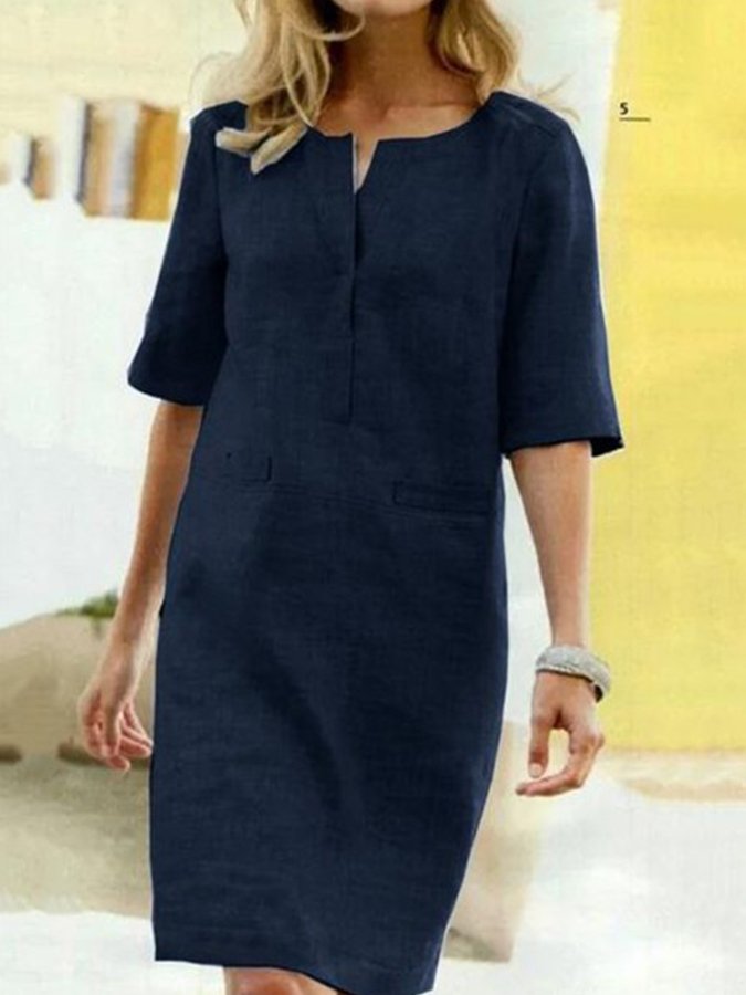 Women's Cotton Linen Short Sleeve Dress