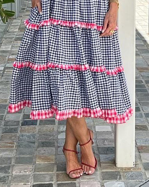 Plus Size Seven Sleeve Plaid Boho Beach Tunic Dresses