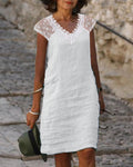Elegant V-Neck Short Sleeve Lace Mini Dress