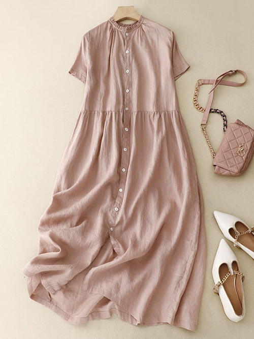 Artistic Loose Solid Short Sleeve Dress