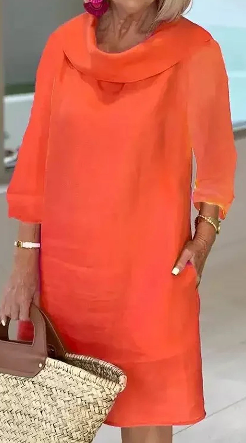 Pile Collar 3/4 Sleeve Dress